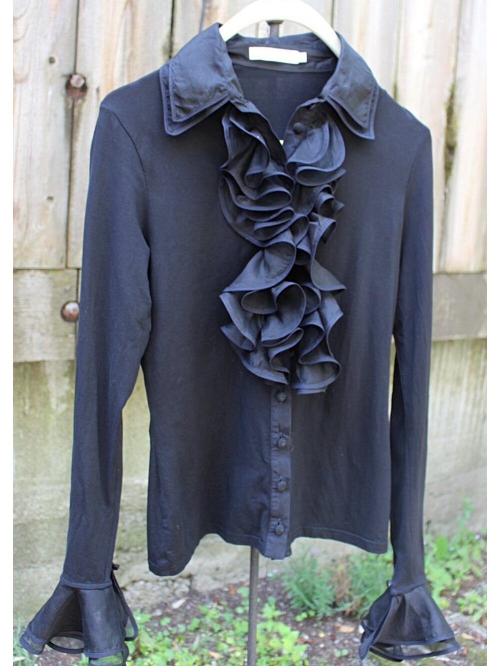 Anne Fontaine - Patsy Ruffle Blouse in Pima Cotton, Black, size 40